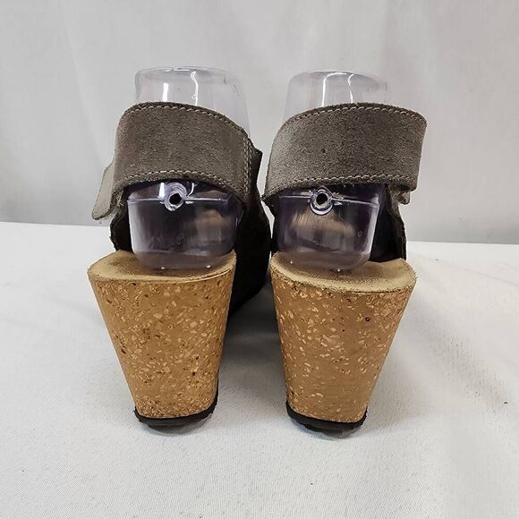 A.Giannetti Cork Wedge Sandals Womens Size 9 Gray Leather Geometric Perforated - Picture 3 of 10